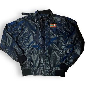 Vintage Upstream Racing Division Mens Mach V Bomber Moto Jacket Black Medium